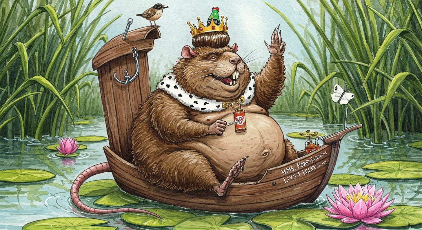 King River Rat on his royal ship in the water. King River Rat on his royal ship in the water.