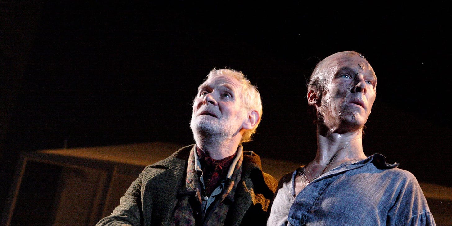 Image from the 2011 National Theatre production of Frankenstein featuring Karl Johnson and Benedict Cumberbatch