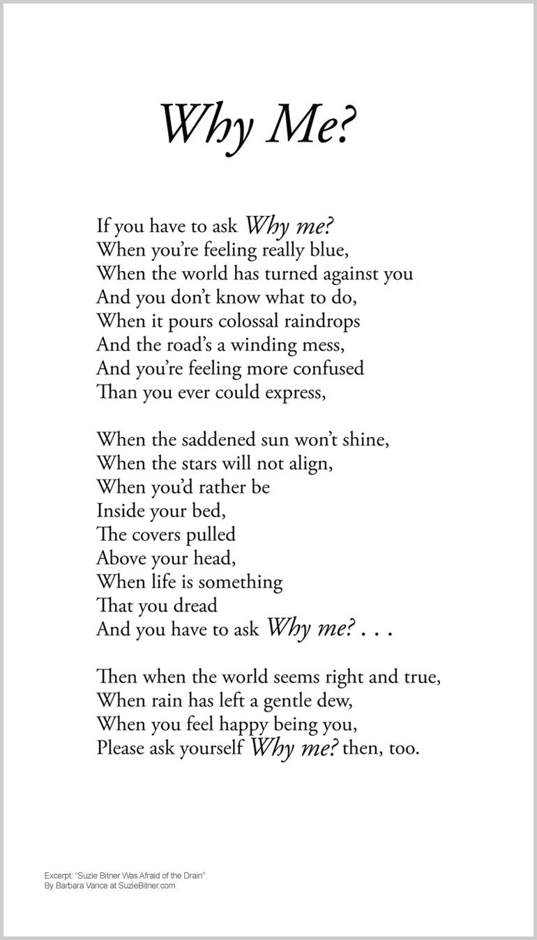 Why Me?” Poem – Barbara Vance Official Website | Storytelling Courses for  Writers