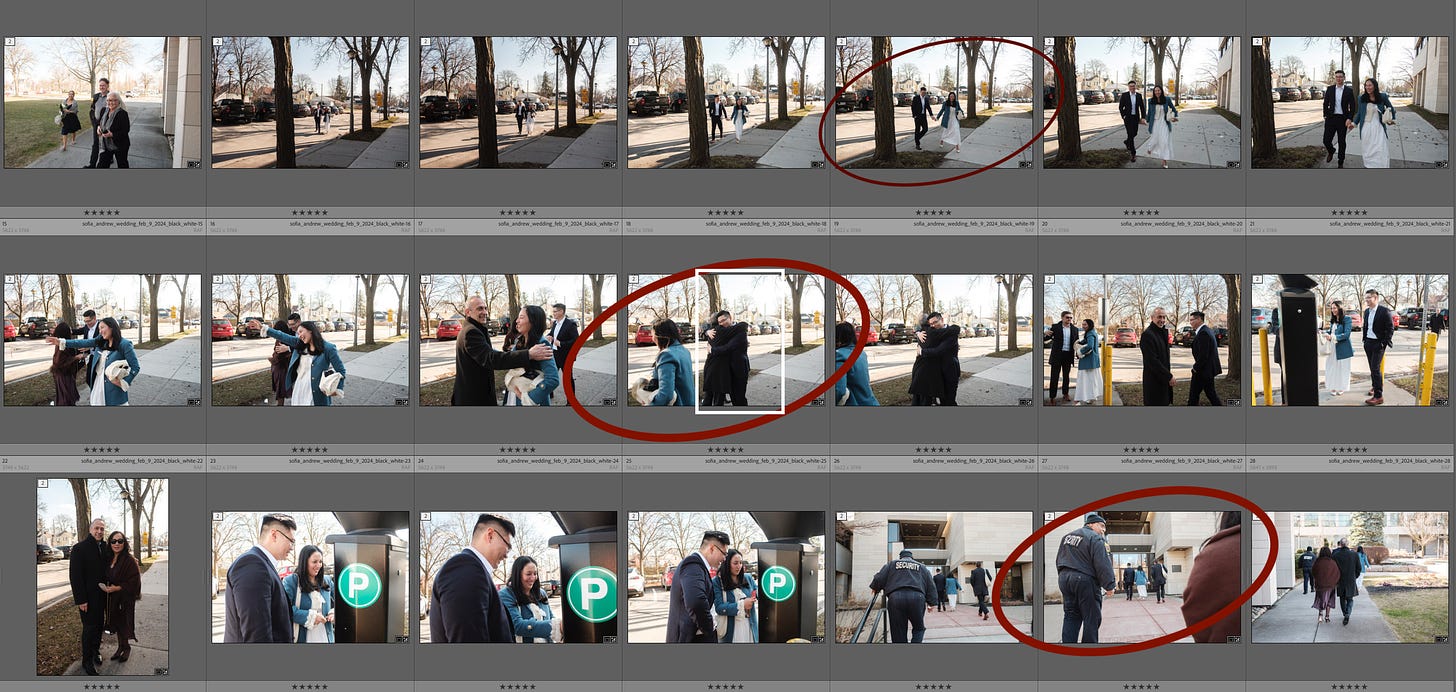 Wedding photos in sequence in Lightroom