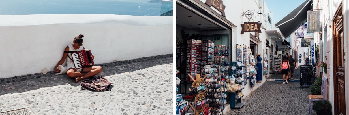 Exploring the town of Fira.