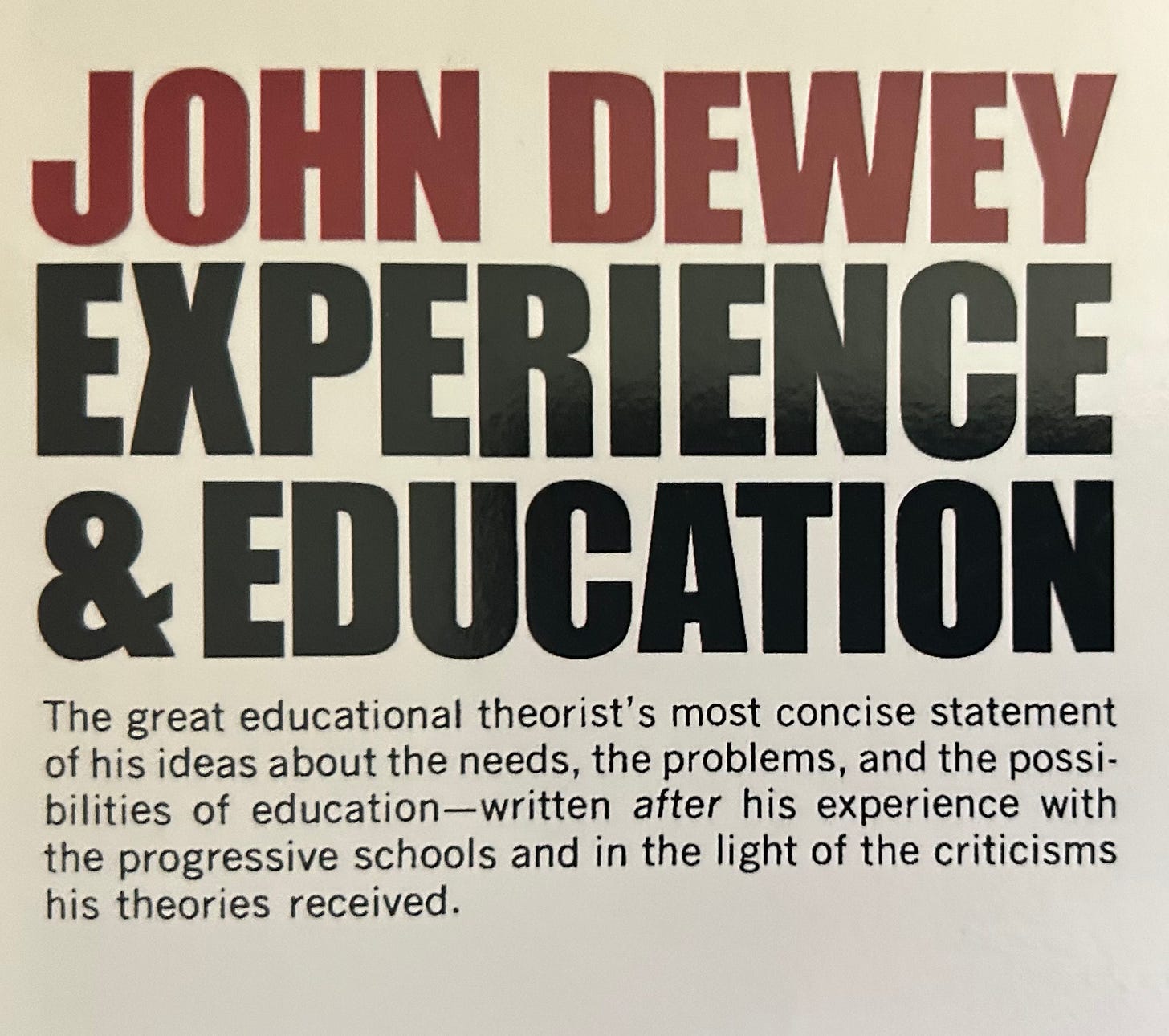 The cover image of John Dewey's Experience and Education, which is just block letters against a white background.