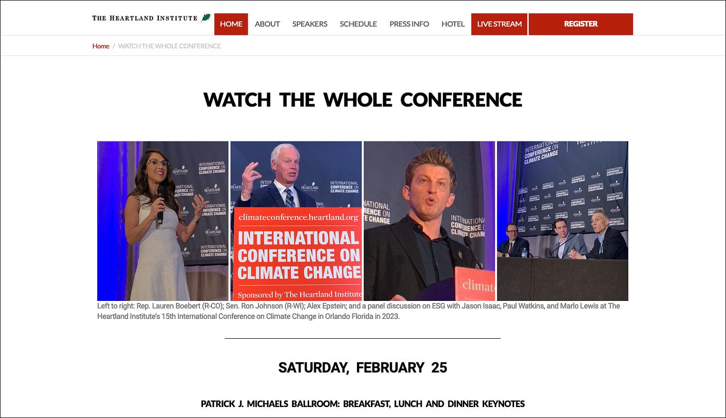 Heartland landing page for a 2023 climate disinformation conference.