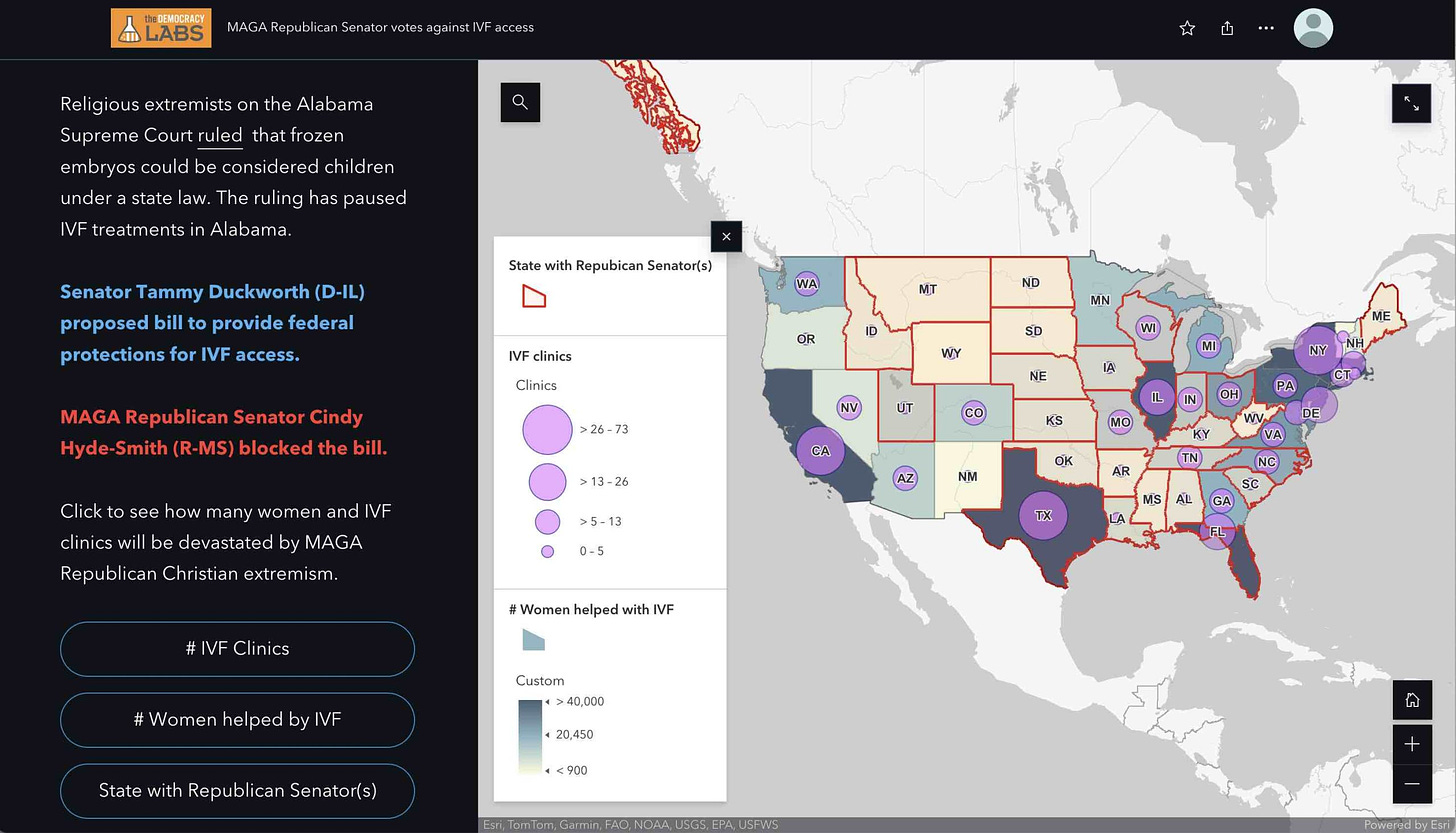 Mapping where women and IVF clinics be devastated by MAGA Republican vote to block access.