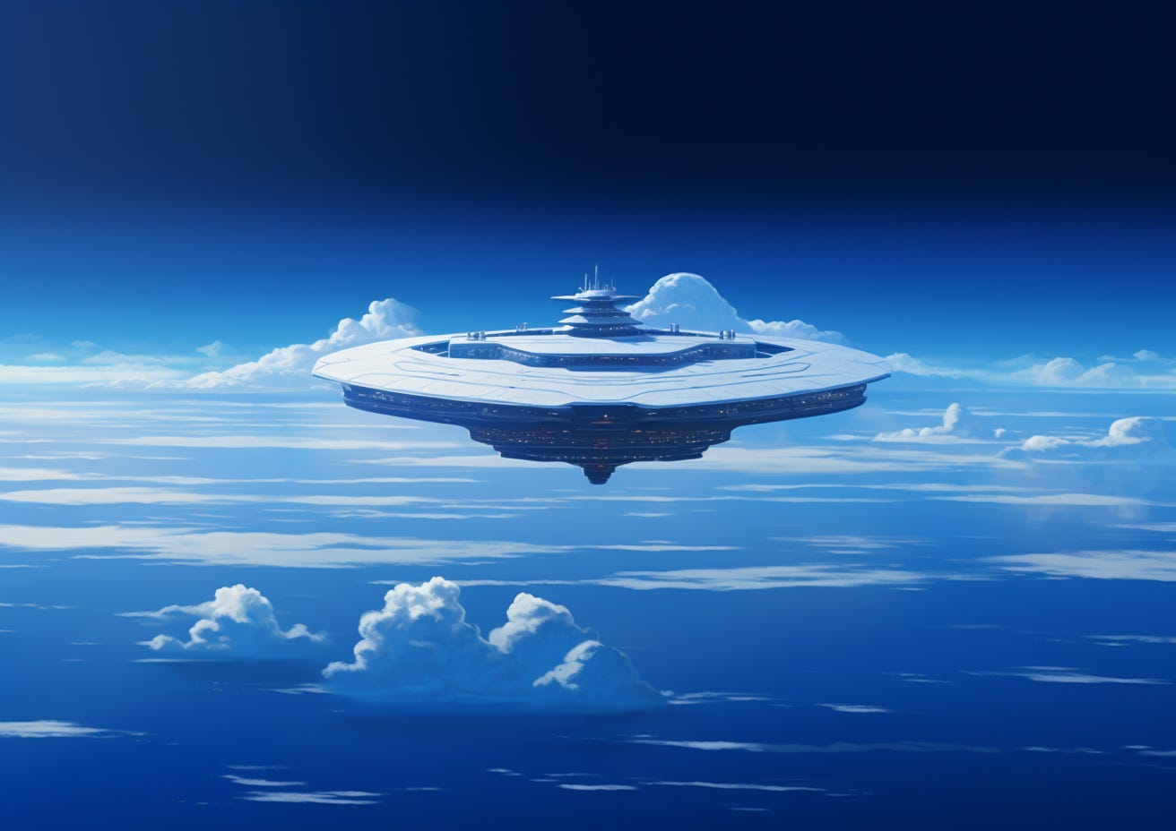 an alien spaceship over a vast ocean