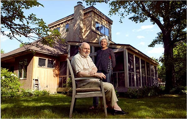 Victor Navasky and his wife, Annie, at their shared 130-acre property in Hillsdale, N.Y. 