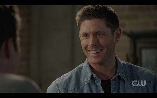 Dean Winchester sexy smile after helping Jack.