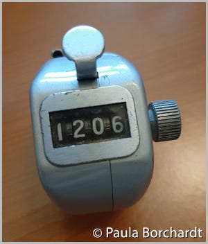 My Veeder-Root hand held mechanical counter showing a count of 1206
