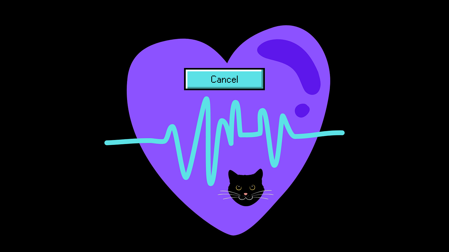 Image of heart, cat face and cancel button