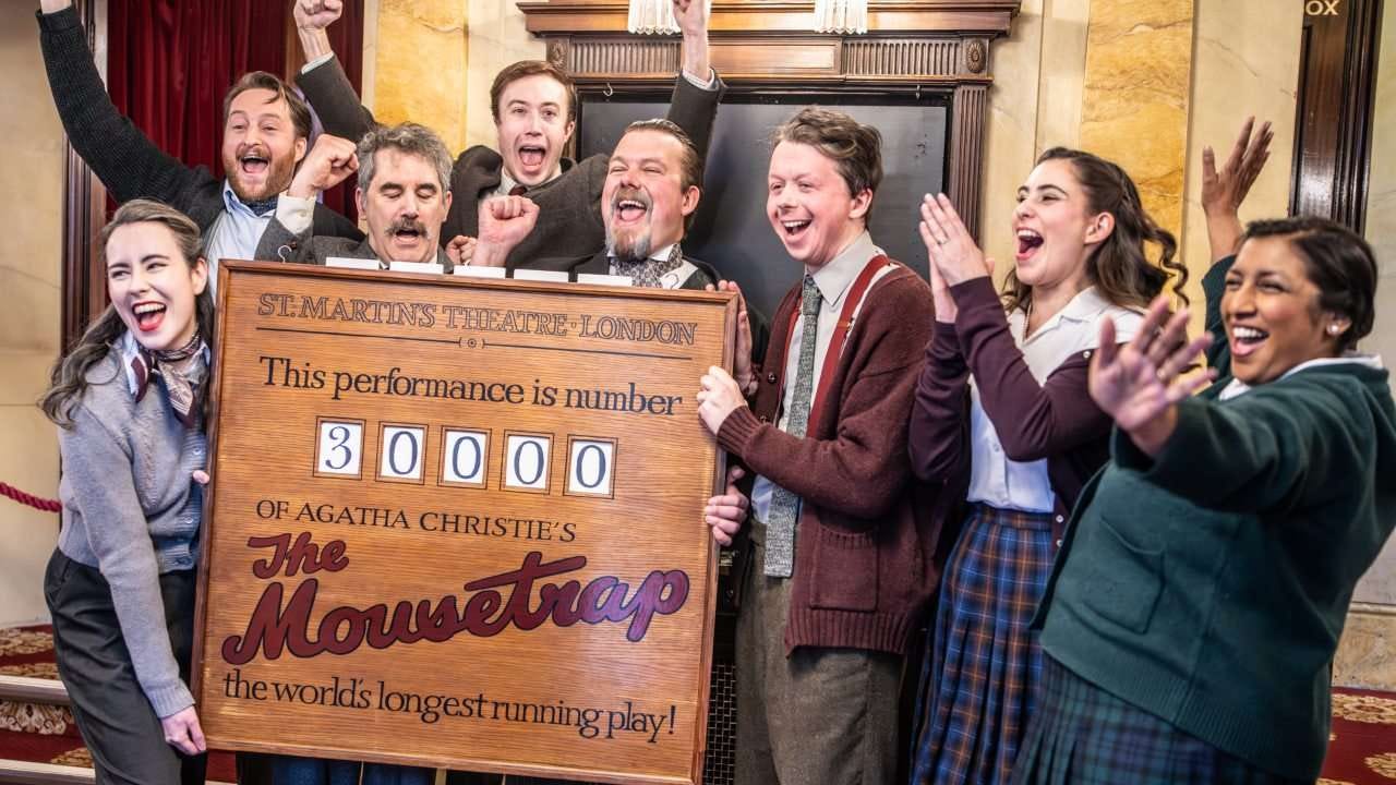 The Mousetrap cast celebrates the play’s 30,000th performance. Photo by Craig Sudgen.