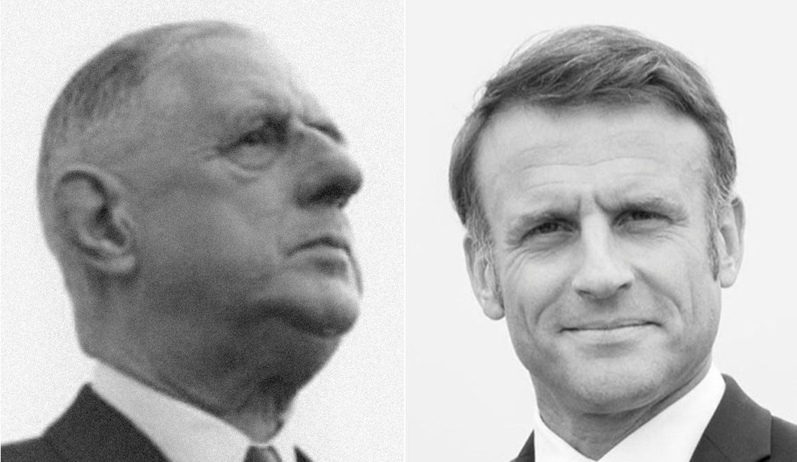 Charles de Gaulle in 1961 and Emmanuel Macron in 2025