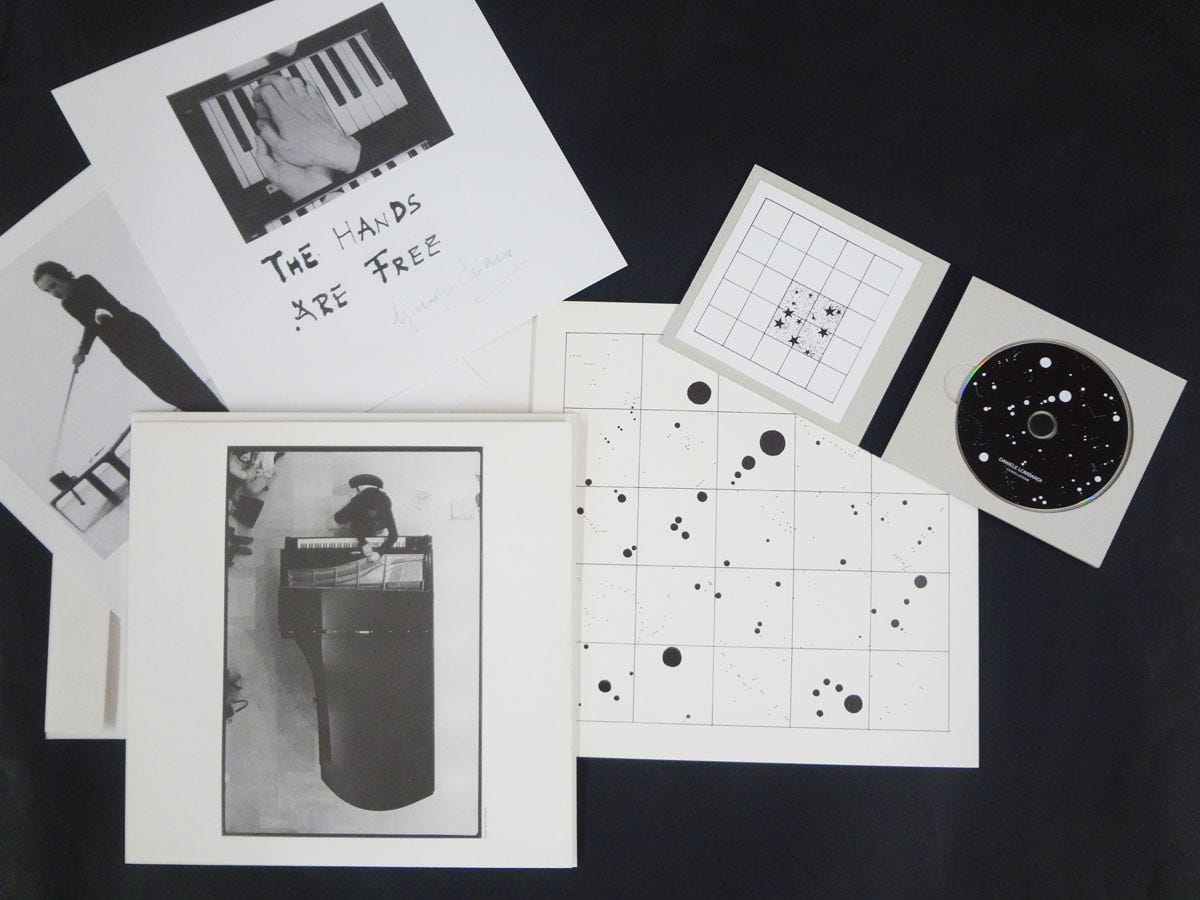 Giuseppe Chiari and Daniele Lombardi, + / - and Costellazione, (12’’ vinyl record (Edition of 200), CD (Edition of 300), Cardboard folder), DSART07/09, Die Schachtel, 2010 [Fondazione Bonotto, Colceresa (VI). Art: © Giuseppe Chiari, Daniele Lombardi]