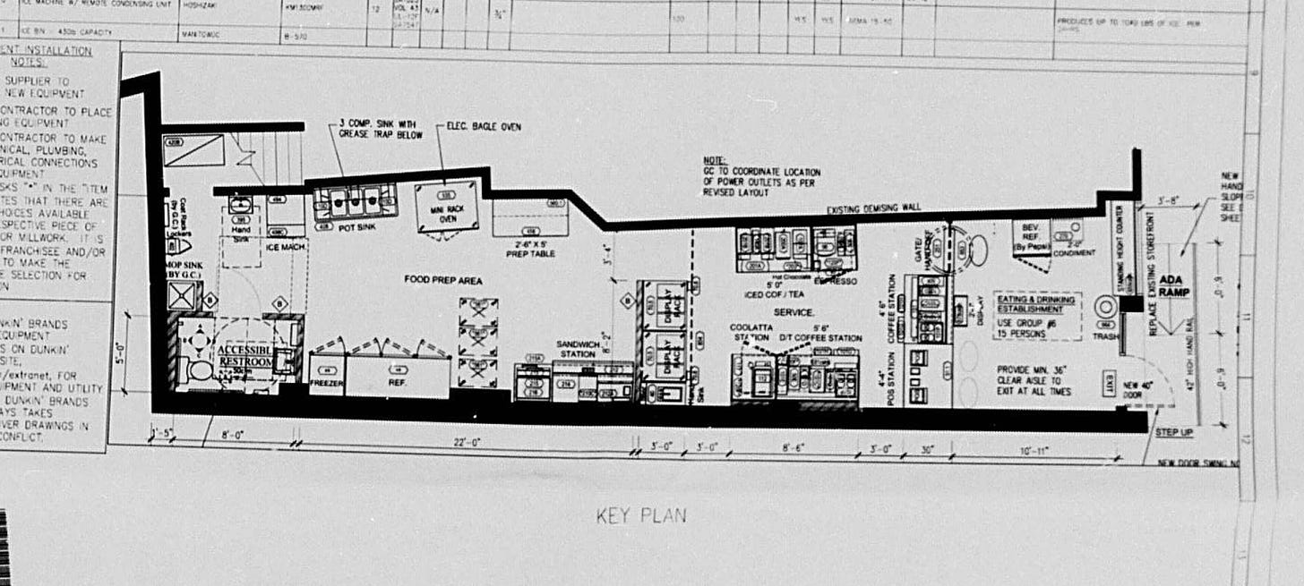 Departments of Buildings documents of Dunkin' Donuts a blueprint of the space