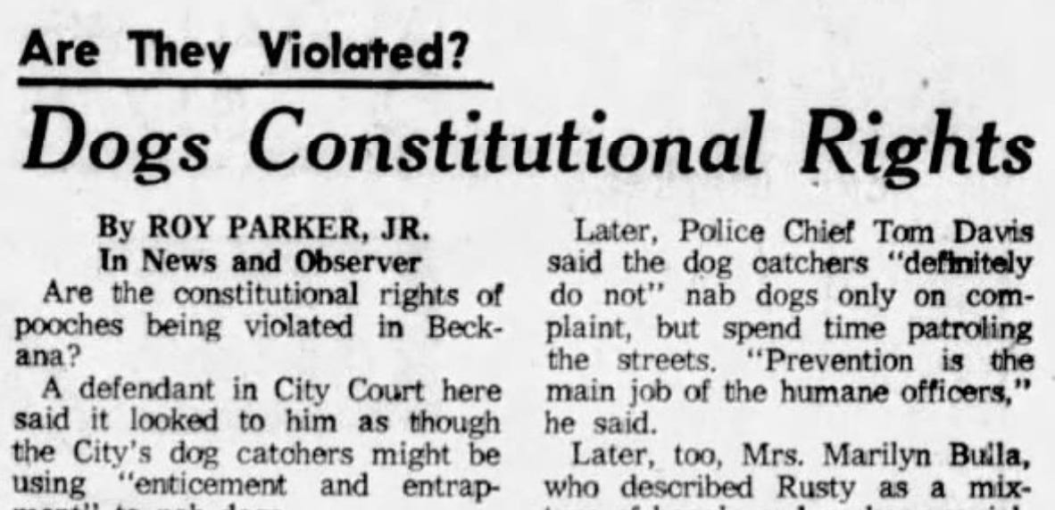 Headline: Dogs Constitutional Rights/Are They Violated?