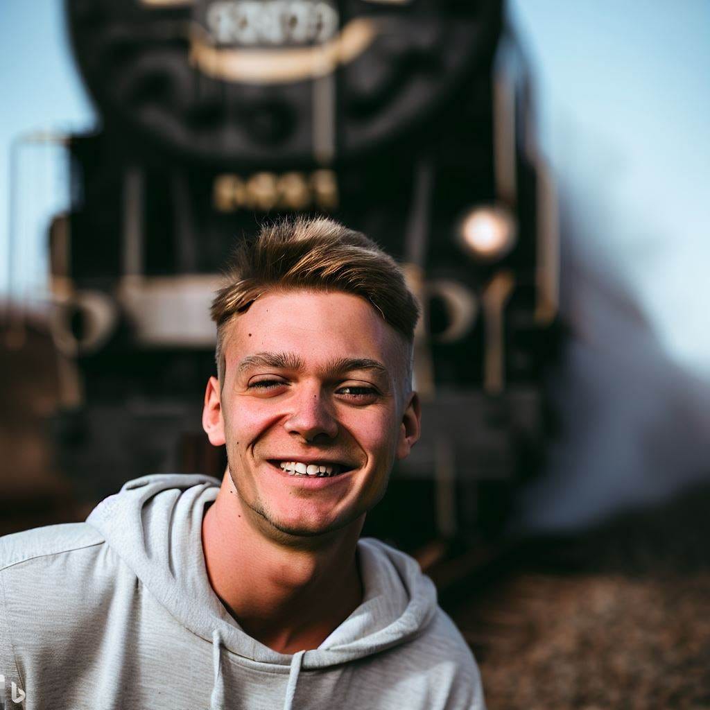 Man standing in front of oncoming train