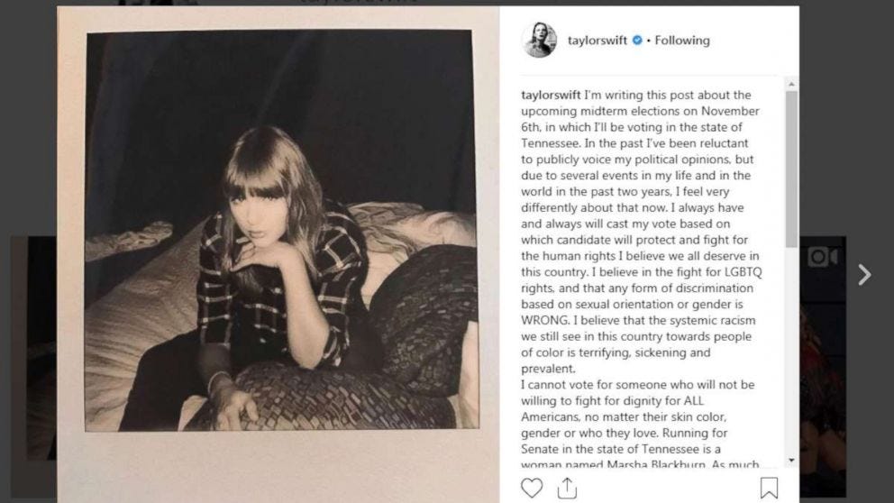 Taylor Swift breaks her political silence, endorses Democrats in passionate  post on midterm elections - ABC News