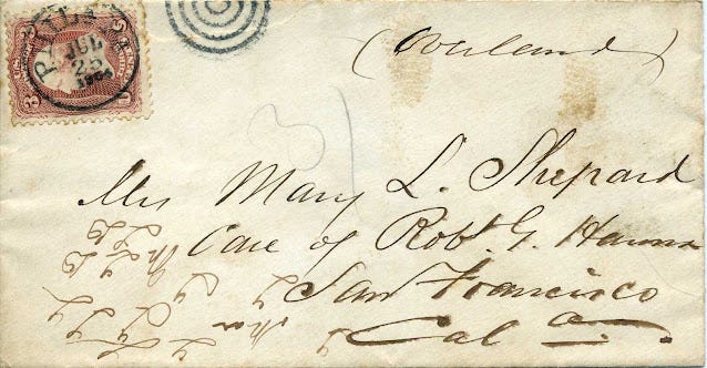 domestic letter with docket that reads "overland"