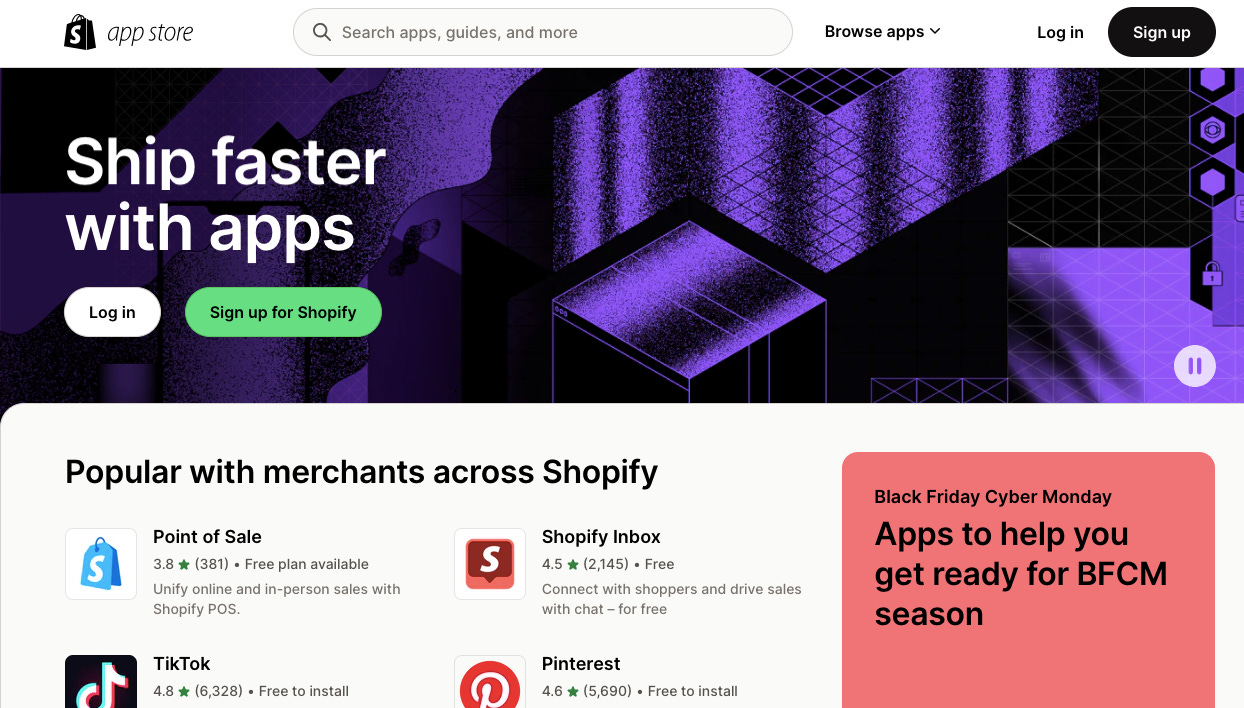 Trang thông tin Shopify app store