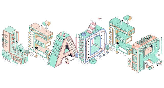 the word leader spelled out in isometric pastel graphic letters