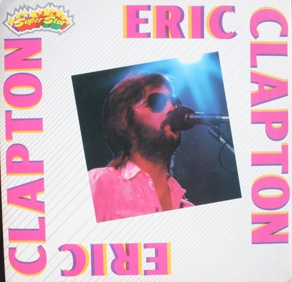 Eric Clapton in sunglasses and with a neck beard on the cover of an Italian compilation album called il Blues di Eric Clapton