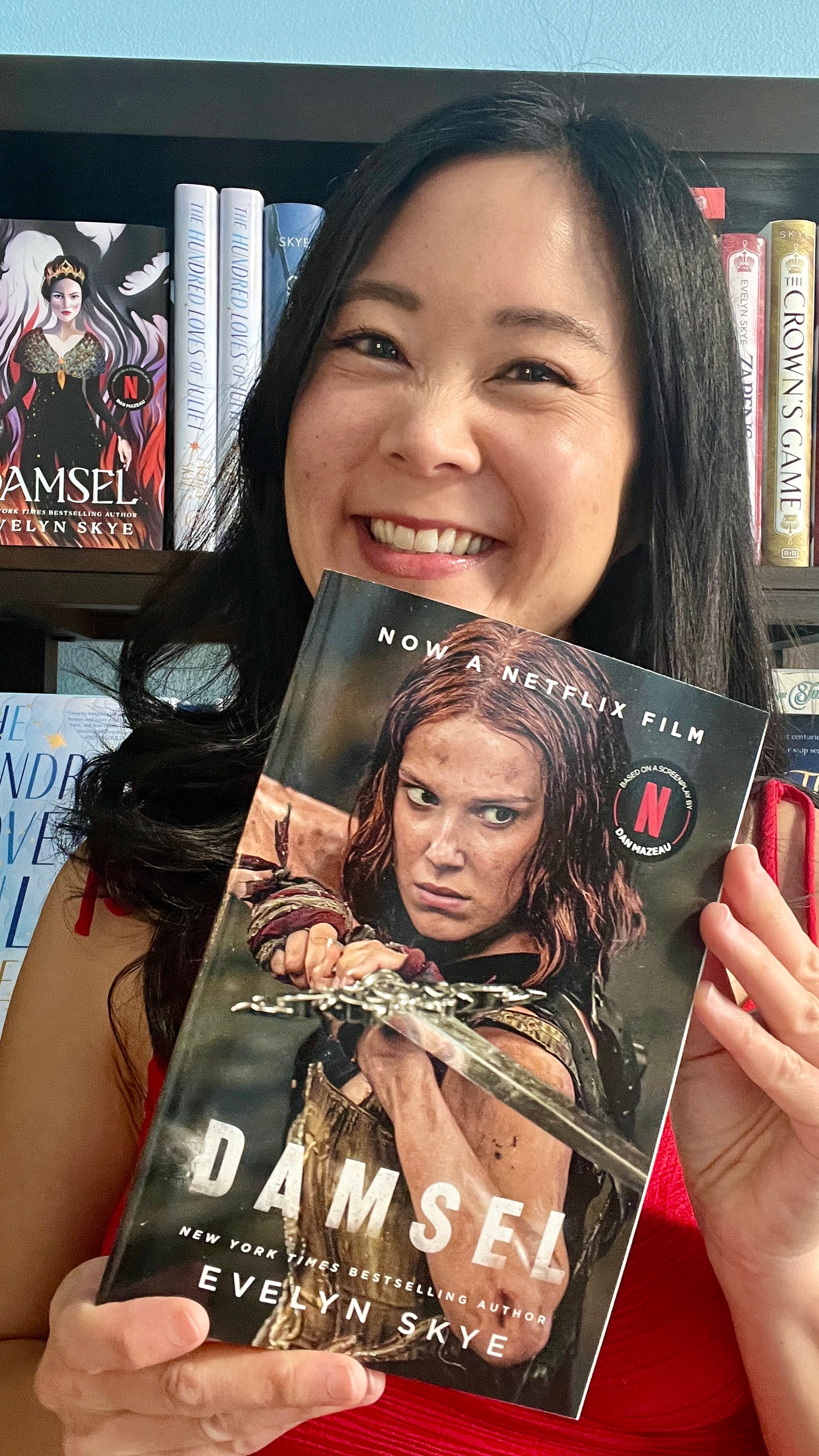 Evelyn Skye with a copy of Damsel.