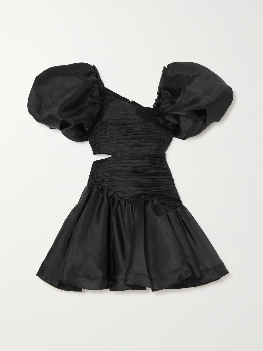 Joan Asymmetric Puff-sleeves Dress In Black
