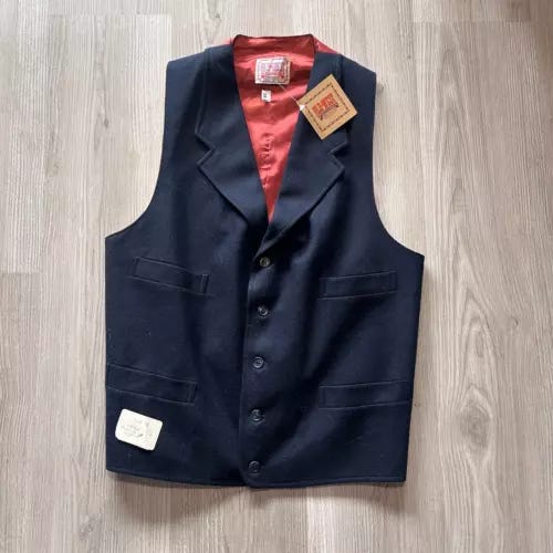 NWT Vintage 90’s Old West Outfitters Arizona Wool Navy Blue Waistcoat Vest Sz 38 - Picture 1 of 6