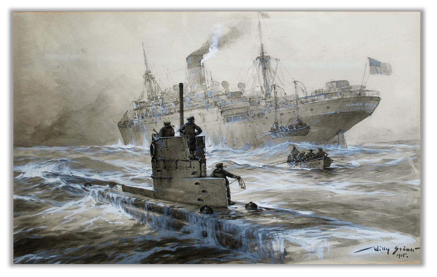 Sinking of the Linda Blanche out of Liverpool during World War I.  (Pictures of SS Gulfamerica are scarce!)