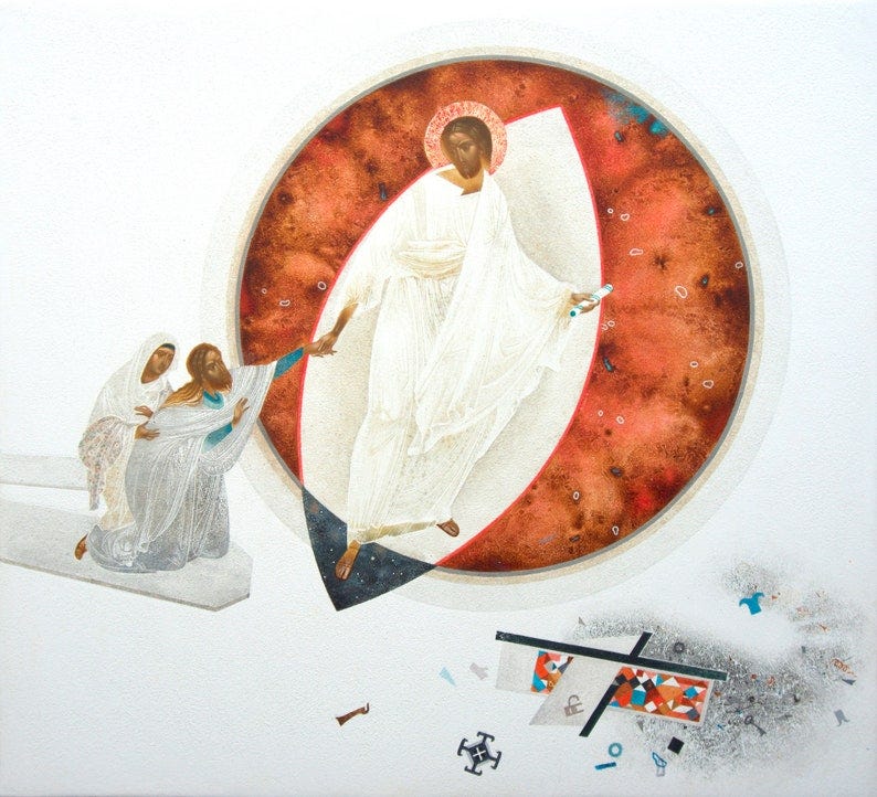 Resurrection, original print on natural canvas and stretcher of modern icon, made by Ivanka Demchuk image 1