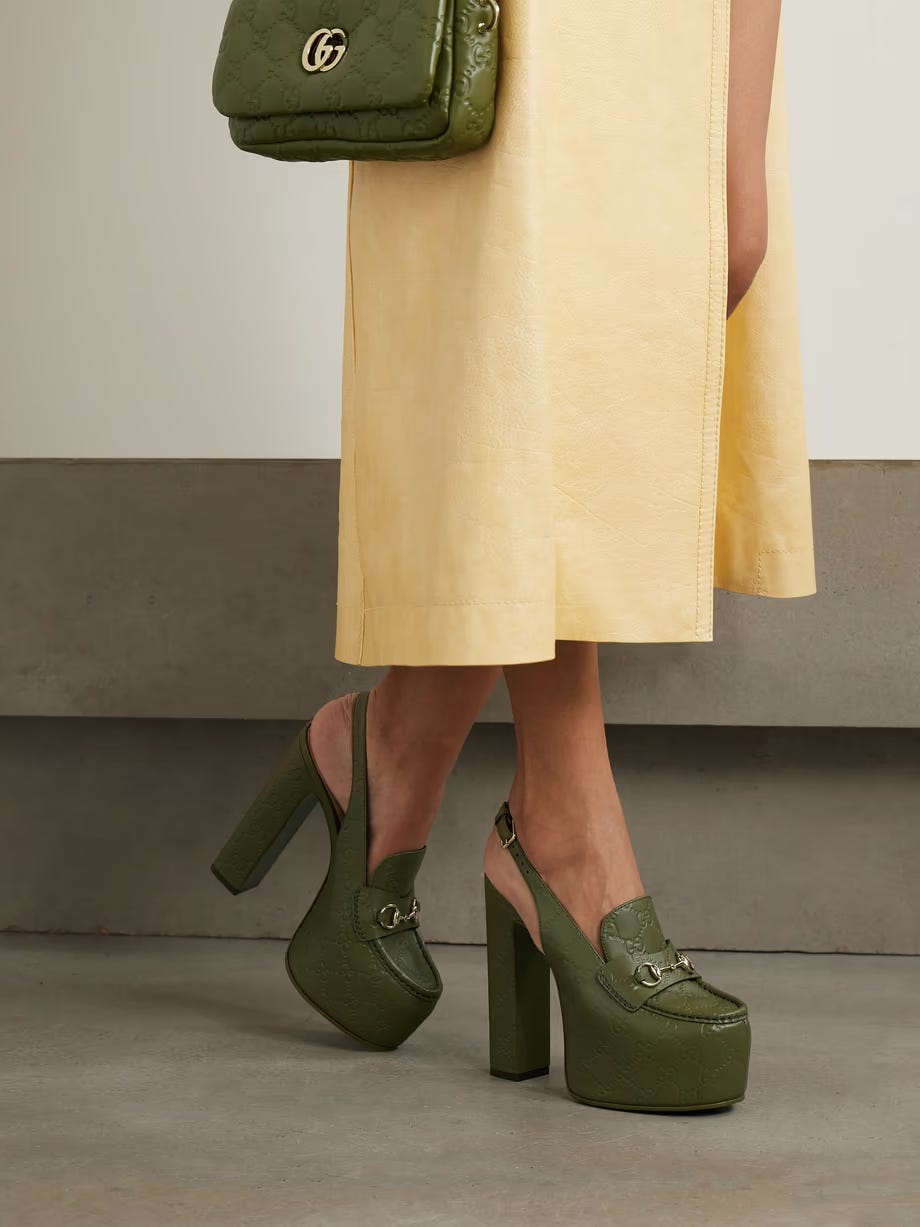Gucci Horsebit-embellished logo-debossed leather platform slingback pumps