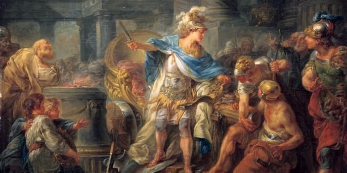 Alexander Cuts the Gordian Knot painted in the late 18th/early 19th century. (Credit: Art Media/Getty Images)