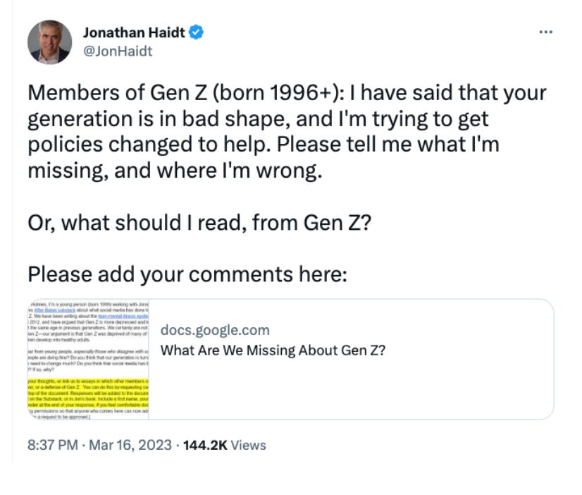 Jon Haidt's call for disagreement from Gen Z. What has he gotten wrong about them?