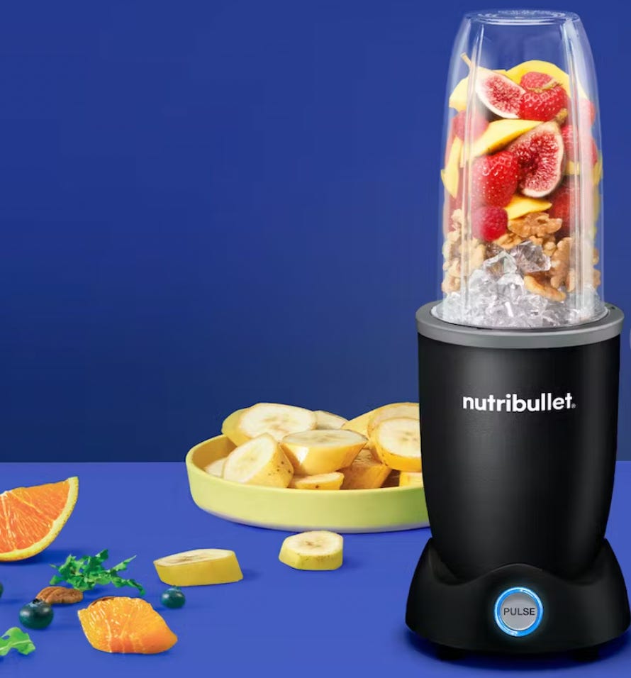 Nutri-bullet blender with cut fruit