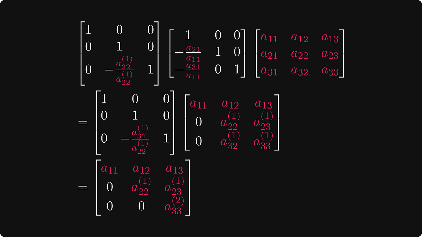 Transforming to echelon form via matrix multiplication, 2nd step