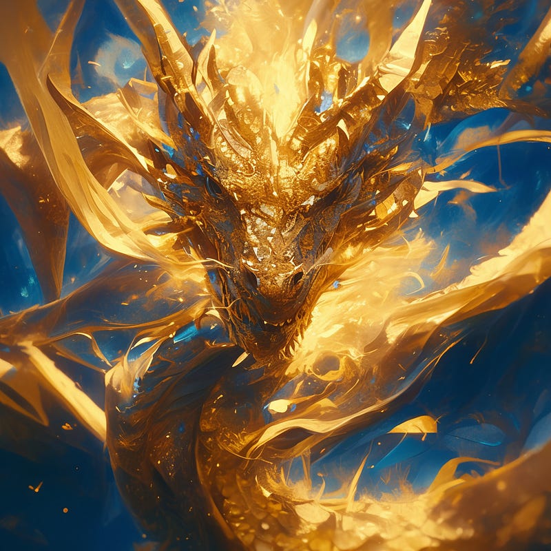 Gold dragon breathing fire