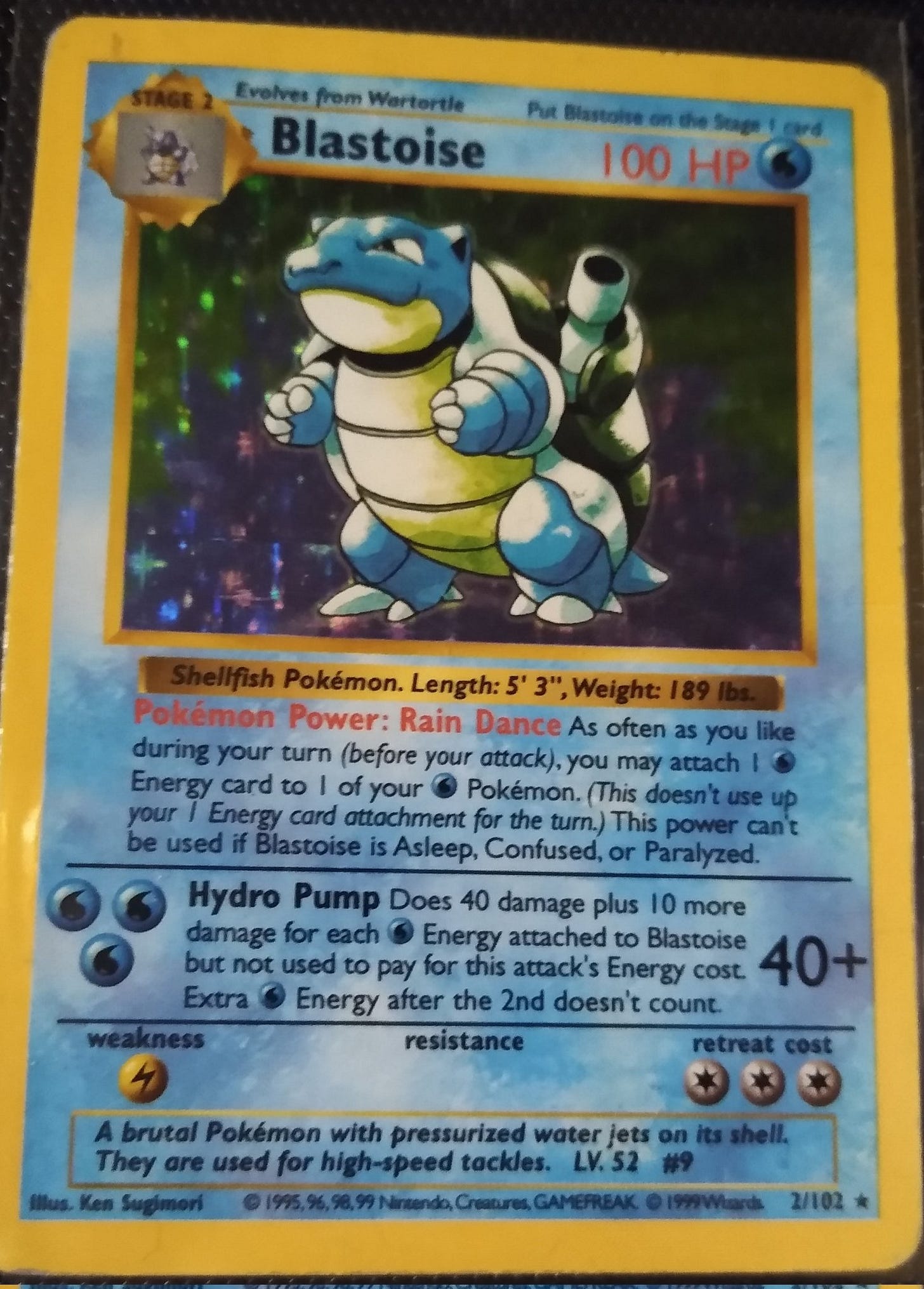 My shadowless base set Blastoise trading card, given to me by my late friend Jesse