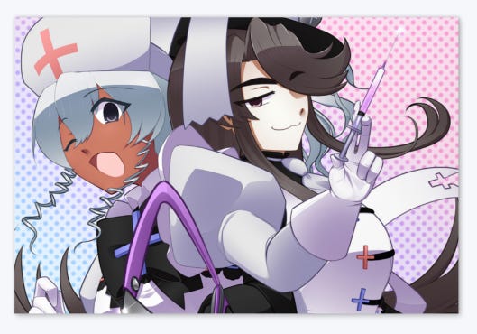 mini print preview of magenta and monochrome posing together