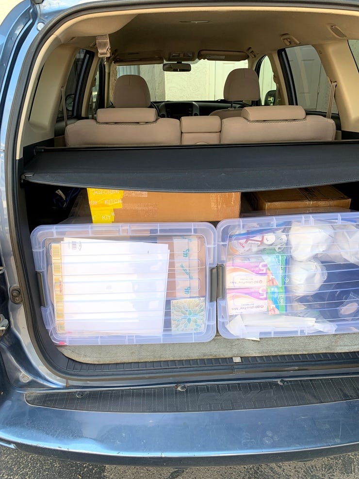 Minimalist possessions packed into the RAV4