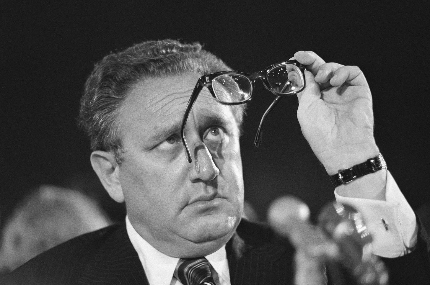 U.S. Secretary of State Henry Kissinger appears before the Senate Appropriations Committee in Washington on April 15, 1975, to urge approval of President Gerald Ford's request for military and humanitarian aid to South Vietnam.