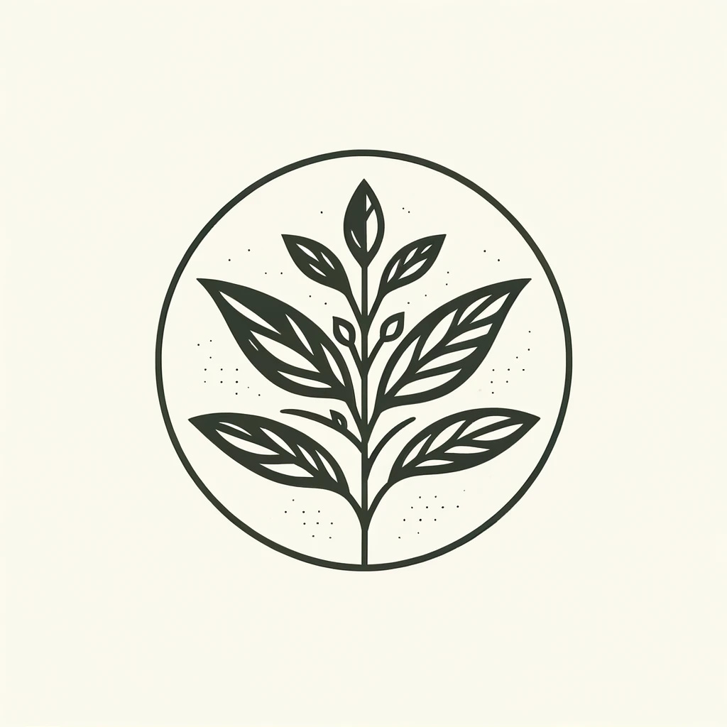 Create a simple and elegant graphic of a tea plant, highlighting its distinctive leaves and potential flowers. The image should utilize a minimalist style, with clean lines against a neutral background to bring attention to the plant's natural beauty. This graphic is ideal for those interested in botany, tea culture, or looking for a serene and nature-inspired design.
