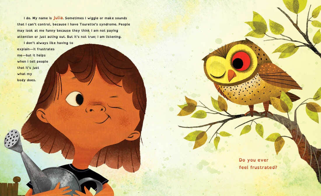 An illustration of a child winking at an owl.