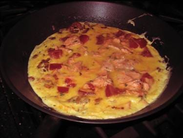My salmon omelet in the pan