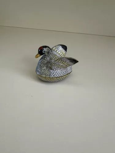 Vintage Cloisonné Swan Lidded Trinket Box - Picture 1 of 8