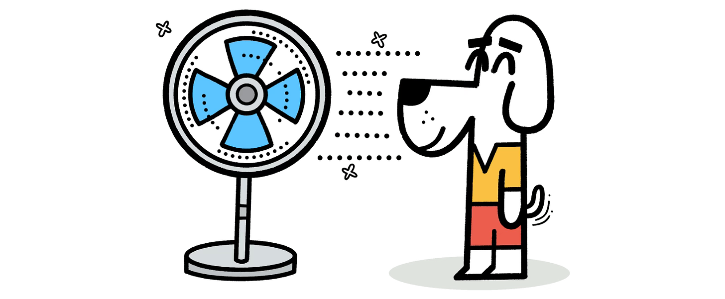 illustration of a dog in front of a fan