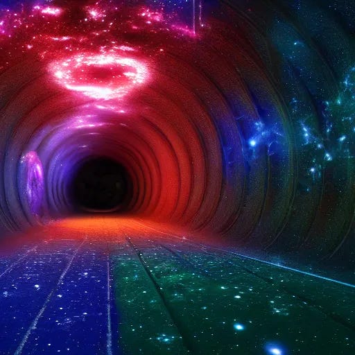 KREA - Tunnel in a galaxy made of stars, space, nebulas stars Dmt  Psychedelic cosmos, cosmic, Hallucination, night sky; 8k, artstation,  unreal engine, octane render, hdr, surrealistic, hyperrealism, glow,  photorealistic, volumetric lighting,