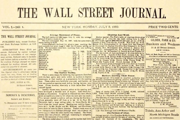 On this Day 135 Years Ago: The Wall Street Journal Makes Its Debut