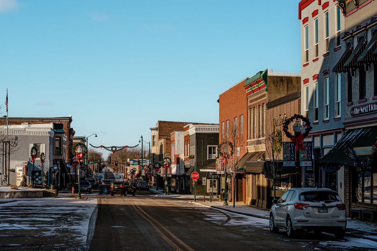 Shops line the streets of downtown Dixon, Illinois