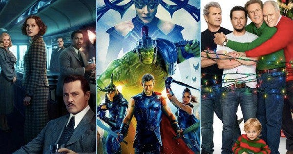 thor ragnarok tops box office with daddys home murder orient express 2017 images