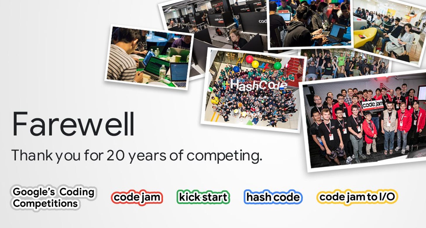 The visual that accompanied the announcement of the end of Google’s coding competitions.