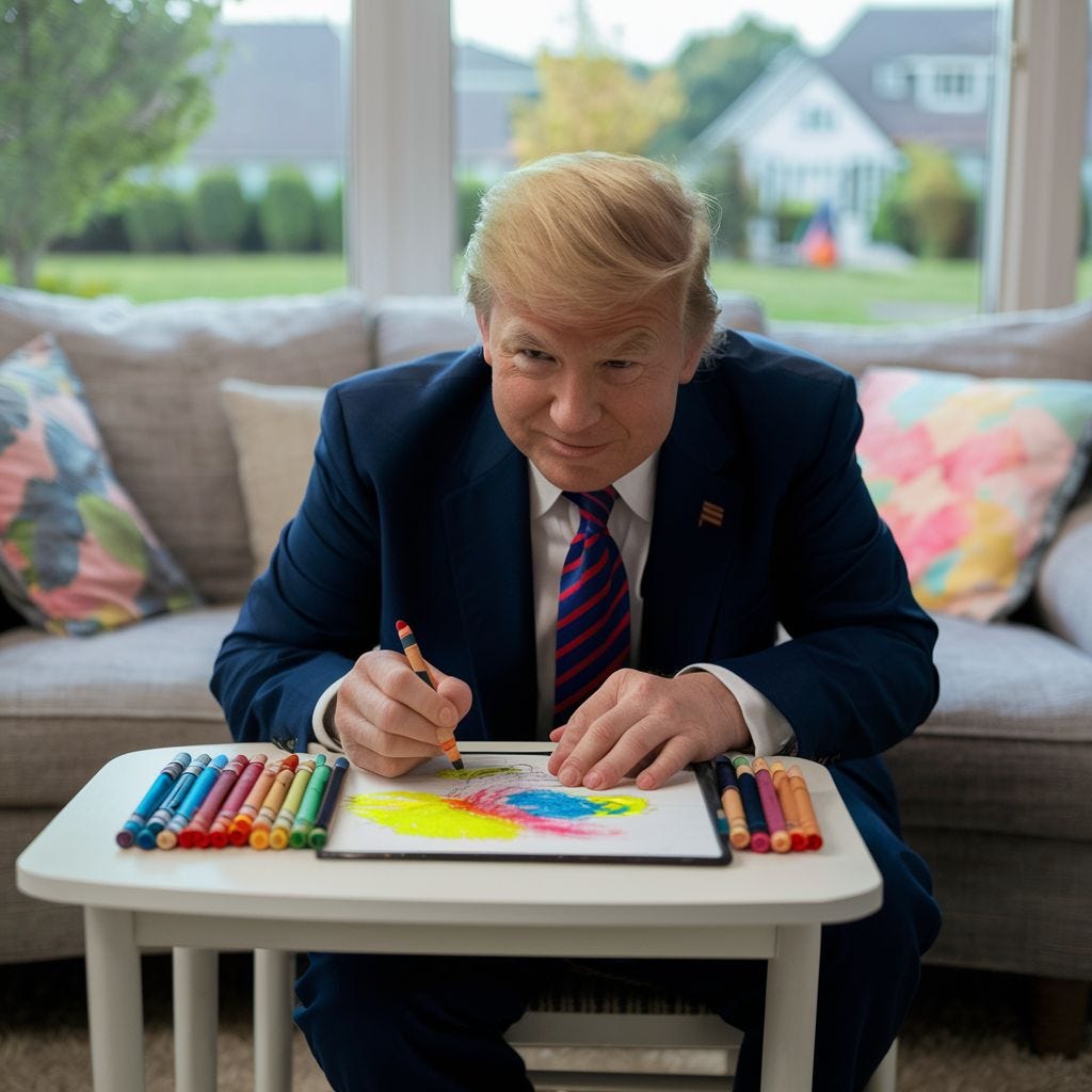 A small Donald Trump drawing with crayons